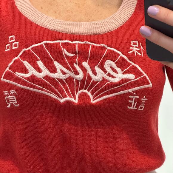 Vintage 90’s Evisu Sweater Women’s Wool Scoop Neck Embroidered Logo Pullover - Picture 4 of 14